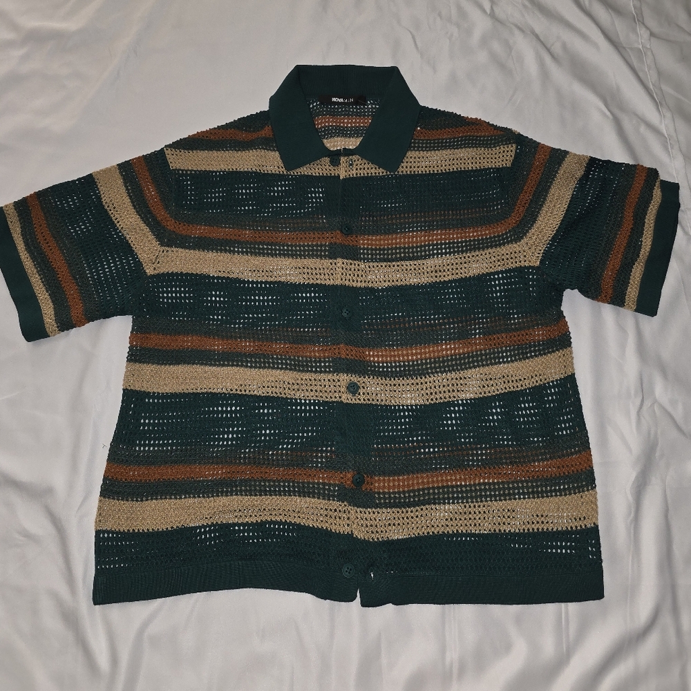 Fashion Nova Striped Knit Shirt Jacket